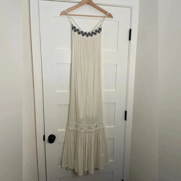 Denim & Supply Ralph Lauren Boho Maxi Dress Cream Embroidered Crochet Lined XS - Picture 1 of 14